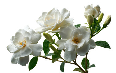 Fototapeta premium White Gardenia Flowers on a Branch with Buds