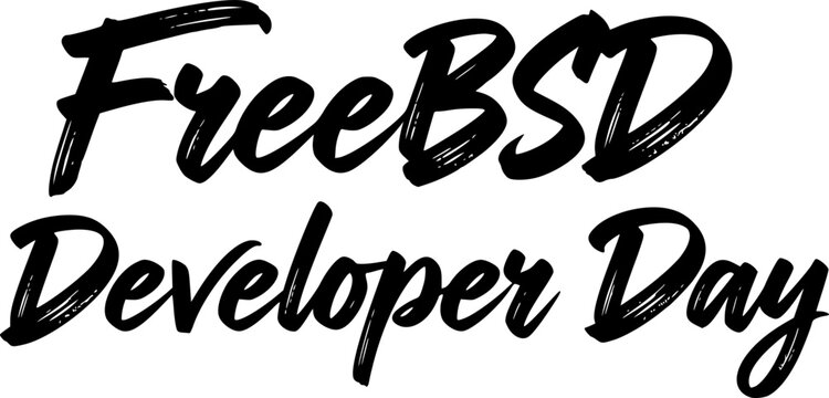 FreeBSD Developer Day bold brush lettering typography design in black and white, perfect for open source tech event posters, developer summit banners, coding conference promotions and community social