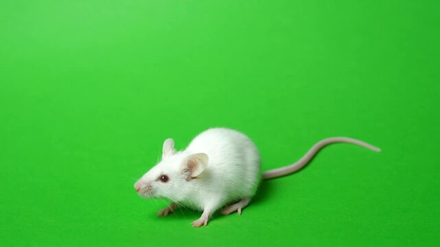 A white mouse standing on a green background VFX Animation.