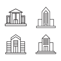Obraz premium Set of simple line icons depicting various modern office buildings and skyscrapers in a minimalist style on a white background