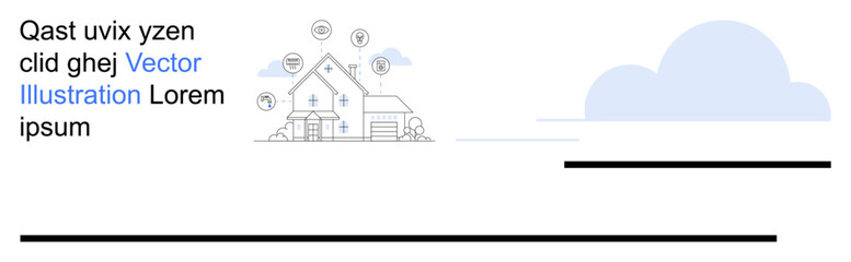Fototapeta premium Smart home technology, IoT automation, energy efficiency, home connectivity, wireless networks, cloud systems. Minimal design of a house with connectivity icons and a cloud. Smart home and IoT