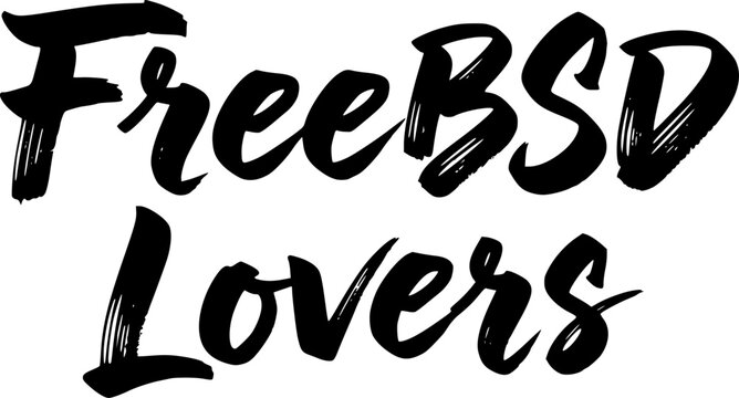 FreeBSD Lovers bold brush lettering typography design in black and white, perfect for open source developer posters, tech community banners, programming enthusiast stickers and social media content