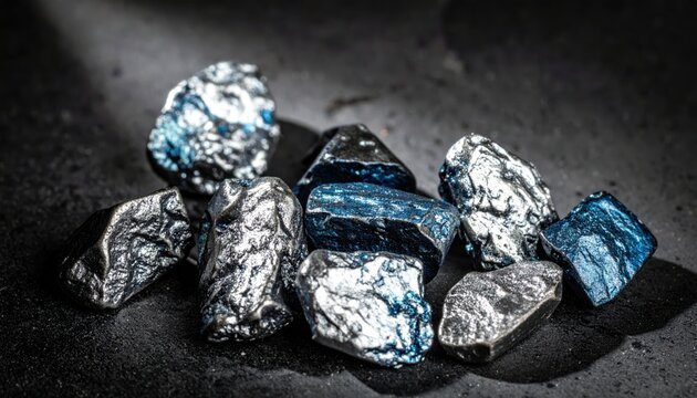 Irregular cobalt chunks with metallic sheen and rough texture on a dark surface