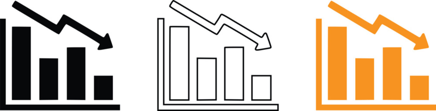 Falling Stock Market Bar Chart with Downward Arrow Vector Illustration