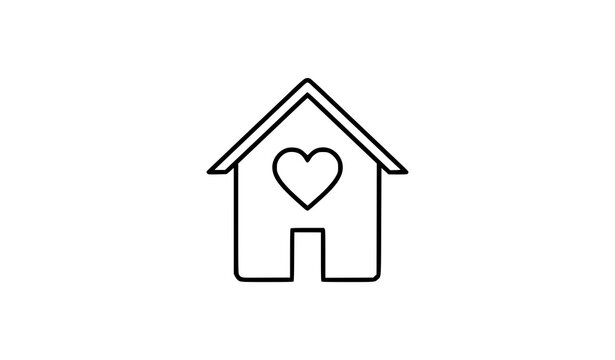 Minimal line art house with heart shaped window cozy home symbol vector illustration isolated on white background