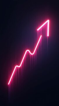 Glowing neon business graph arrow animation. Rising neon colored line graph showing upward trend in stock market. business chart growth concept black background..