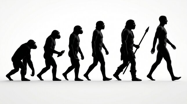 Evolution of Humans Silhouette Progression From Primate Ancestor to Modern Man Timeline Concept