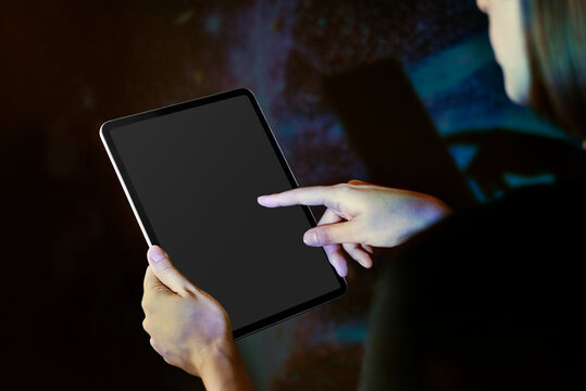 Person using blank digital tablet screen