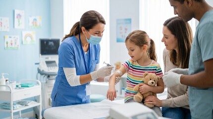 Obraz premium Female nurse performing biopsy on young girl in pediatric clinic