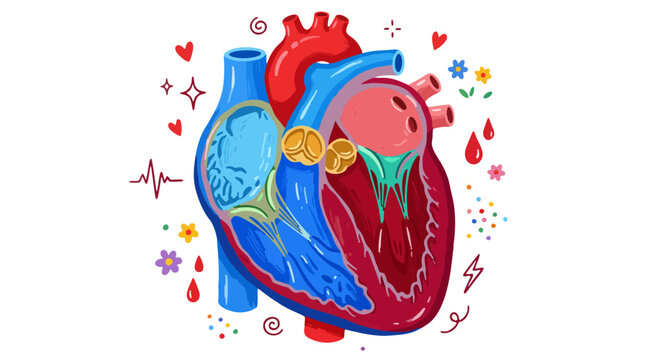 internal anatomy of human heart chambers with valves and vessels vector illustration