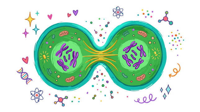 microscopic view of cell division mitosis process with chromosomes vector illustration