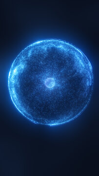 Glowing blue cosmic sphere with swirling plasma texture on a dark background, symbolizing space, science, energy, and futuristic mystery.