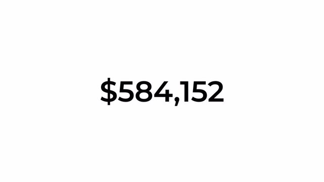 0 to 1 Million Dollar Counting Animation with Transparent Background and Alpha Channel in 4K UHD for Financial Infographic Dashboard Presentation and Video Overlay Use
