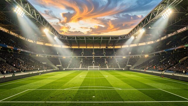Sunset View Inside Large Modern Football Stadium