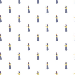 Fototapeta premium Muslim woman wearing a hijab and dress in a repetative seamless pattern design