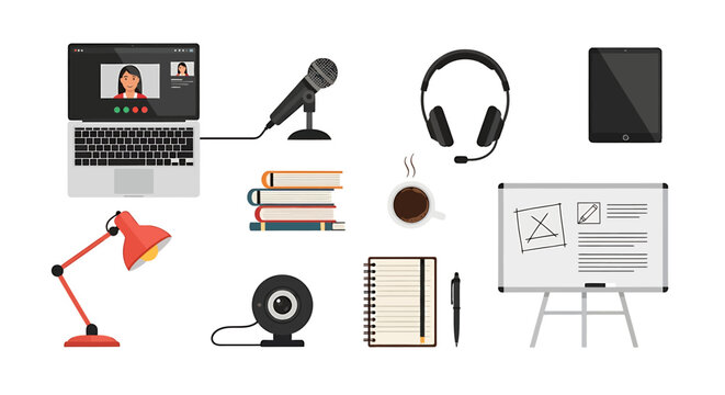 Set of objects for online education and remote work setup.