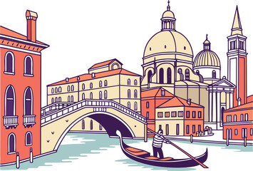 Venice Cityscape Illustration. Venice Canal City Design. Italian Venice Skyline Illustration. Venice Architecture Cityscape Design. Romantic Venice Scene Illustration. Venice Waterfront City Design. © M43