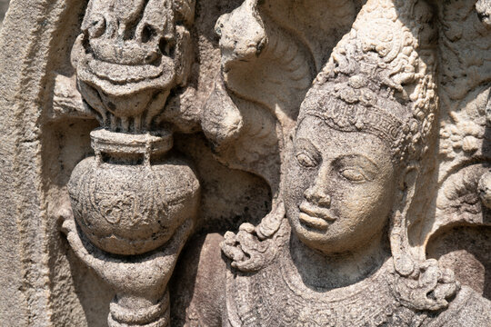 Close-up of a Muragala (stone slab carving) at Vatadage, Pollonaruwa,  Sri Lanka 