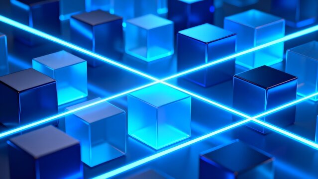 Blue glowing cubes and lines