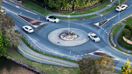 Aerial View of Cars Navigating a Roundabout in Gold Coast Australia © blueringmedia