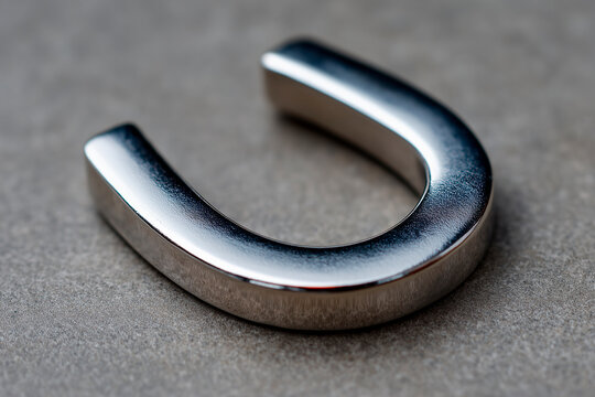 Horseshoe magnet on solid surface representing attraction and magnetic force