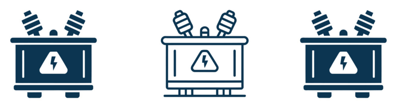 Power transformer icon representing electrical energy conversion system, voltage regulation device, industrial power distribution, and electrical engineering infrastructure vector