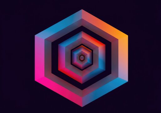 Complex geometric structure featuring vibrant shifting gradients and confusing intersecting planes that generate a mesmerizing optical illusion, movement, visual, disorientation