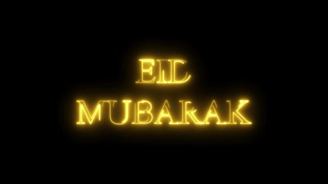 Eid Mubarak text glowing neon animation with on black background. neon "EID MUBARAK" text animation. EID celebration concept.
