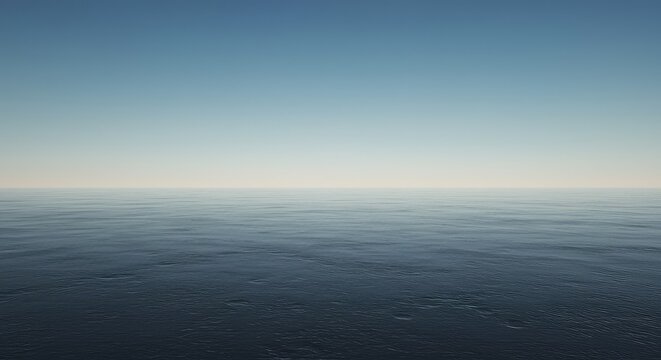 Vast abstract minimalist scene showing an endless horizon line separating a uniform sky and a textured foreground plane extending toward the distance, minimal, plane, simplicity