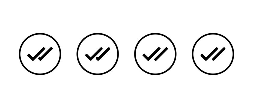 Double check icon set in circular outline. Message seen symbol. Two tick sign