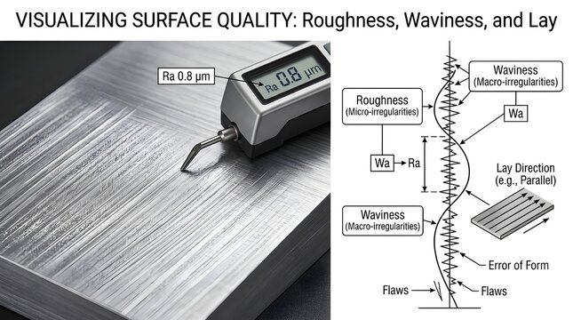 Surface roughness measurement with digital gauge and waviness visualization