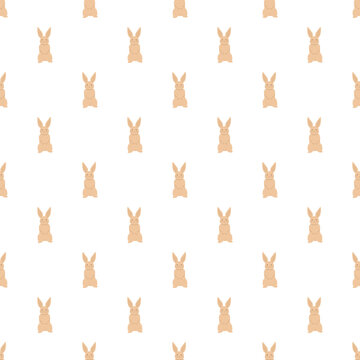 Beige bunnies standing in a repeating seamless pattern on a clean white background