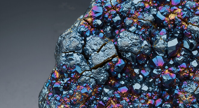 Close-up of chalcocite mineral specimen with metallic luster and crystal structure for advertising social media banner website marketing and commercial editorial use
