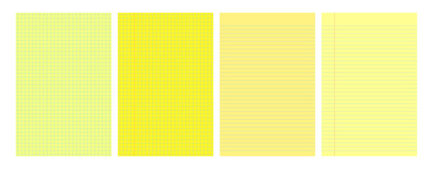 Set of yellow legal pad pages with lined or grid designs © dniprodd