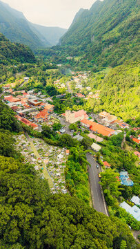 Aerial view of Hell Bourg village in Salazie cirque