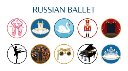 Collection of Russian Ballet Icons and Symbols. © zyaa