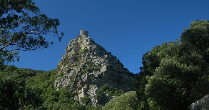 The Torra di Seneca, a dilapidated Genoese watchtower from the 16th century in Corsica