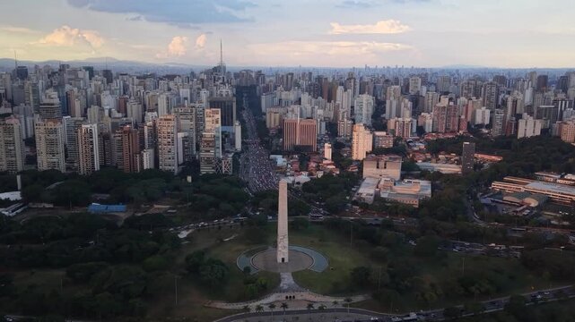 Aerial View of Ibirapuera Park and Obelisk in S&atilde;o Paulo Brazil