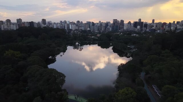 Aerial View of Ibirapuera Park and Obelisk in S&atilde;o Paulo Brazil