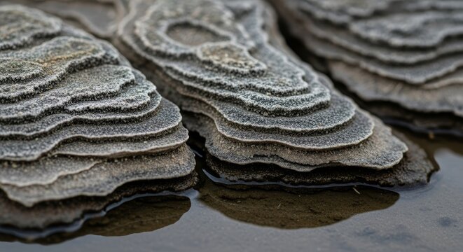 Intricate geological formations showing layered erosion patterns by water