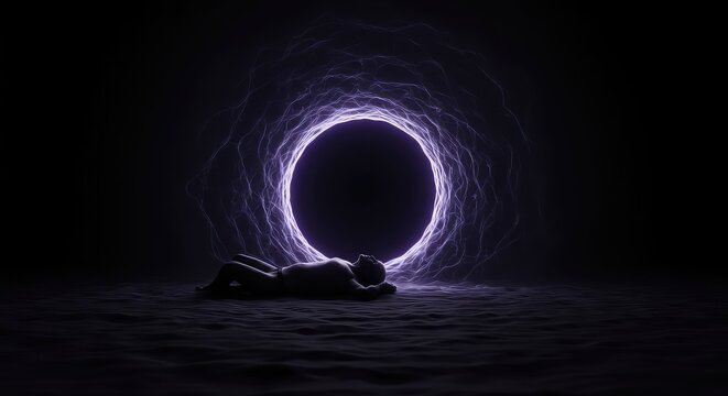 A minimalist, abstract void representing the unconscious mind, deep sleep, and the infinite potential space where dreams originate, vast, spiritual, slumber