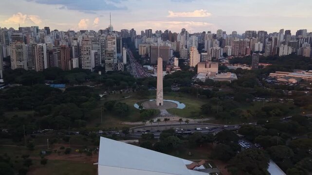 Aerial View of Ibirapuera Park and Obelisk in S&atilde;o Paulo Brazil