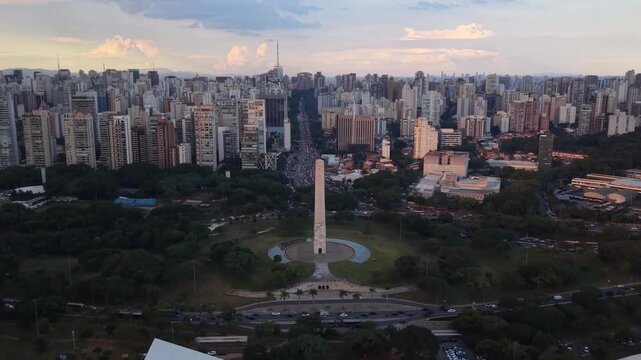 Aerial View of Ibirapuera Park and Obelisk in S&atilde;o Paulo Brazil