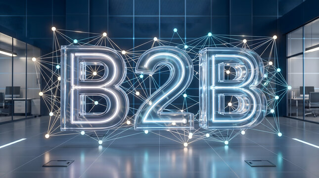 Glass B2B Text with Glowing Nodes