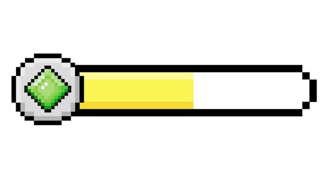 Pixel art gaming progress bar with green diamond icon and yellow fill, showing player status or level completion