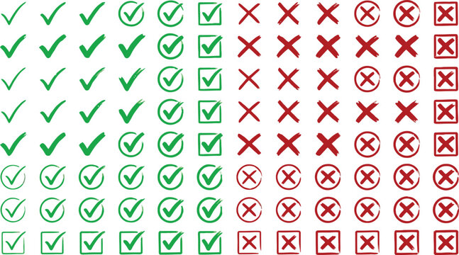Check marks,crosses, green tick signs, red x marks, business survey, evaluation design.