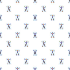 Fototapeta premium Winter season pattern showing colorful snow angels on a light blue background