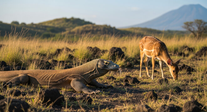 Komodo Dragon CloseUp Scaly Reptile in Natural Habitat.