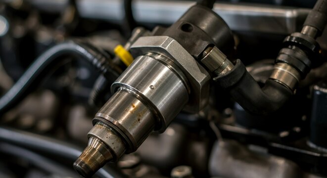 Macro photography massive marine diesel engine heavy duty fuel.