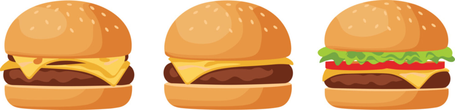 Gourmet Cheeseburger Set - Classic, Double Cheese, and Deluxe Burgers Fast Food Burger Collection
